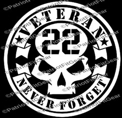 Veteran 22,Suicide Awareness,PTSD,Never Forget,Support Our Troops,Vinyl Decal