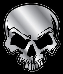 Chrome & Black Mean Skull Decal – 4.75″ wide x 5.5″ tall – Adhesive Install