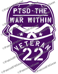 Veteran 22,Skull,PTSD The War Within,Support Our Troops,,Custom Vinyl Decal