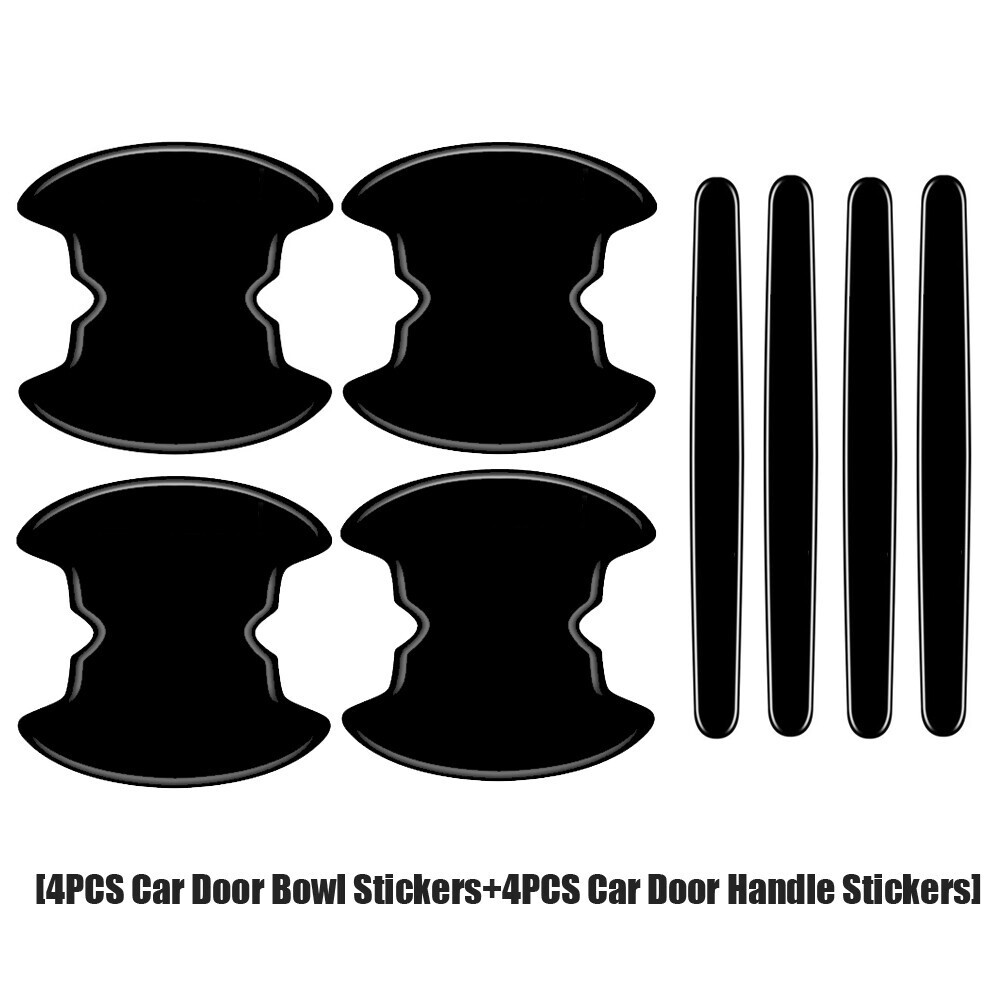 8Pcs Glossy Black Car Door Handle Bowl Anti-scratch Sticker Protector Cover
