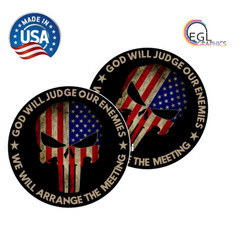 PAIR PUNISHER SKULL FLAG US ARMY MILITARY STICKER DECAL CAR TRUCK 4″ USA MADE X2