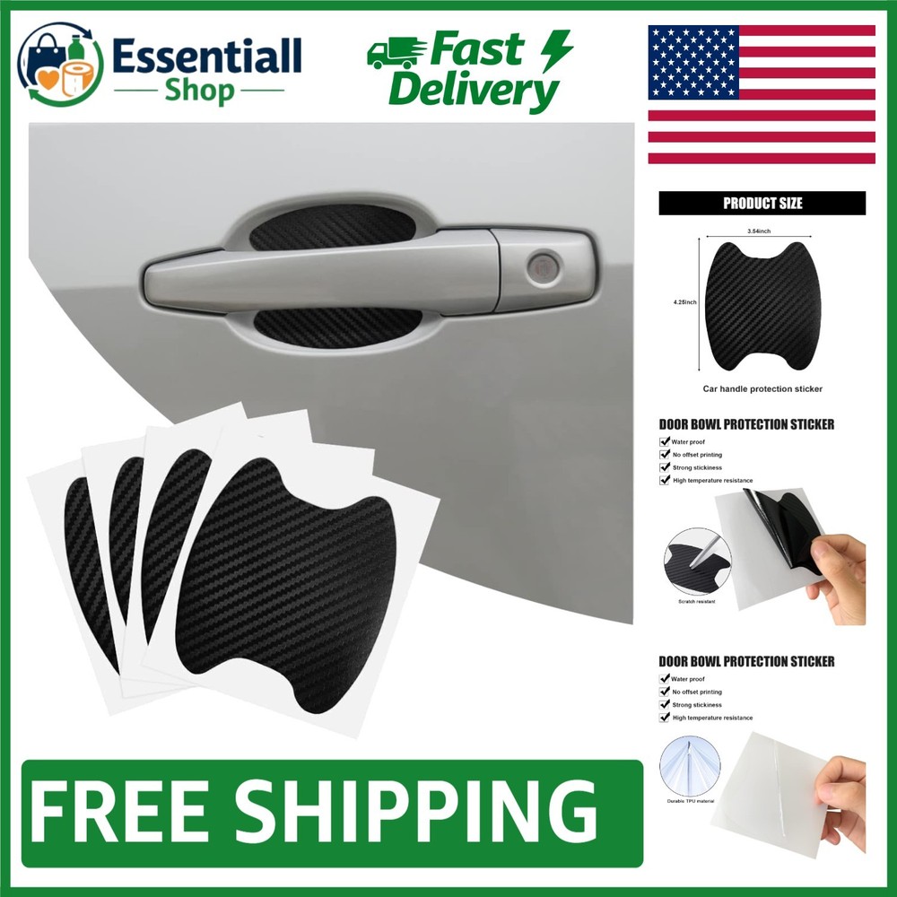 Self-Adhesive Carbon Fiber Door Handle Cup Stickers – 4pcs for Most Cars