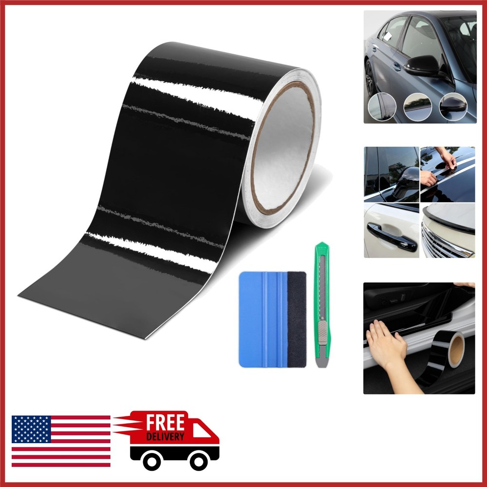 High Gloss Black Vinyl Wrap 4″ x 30ft for DIY Car Exterior and Interior Use