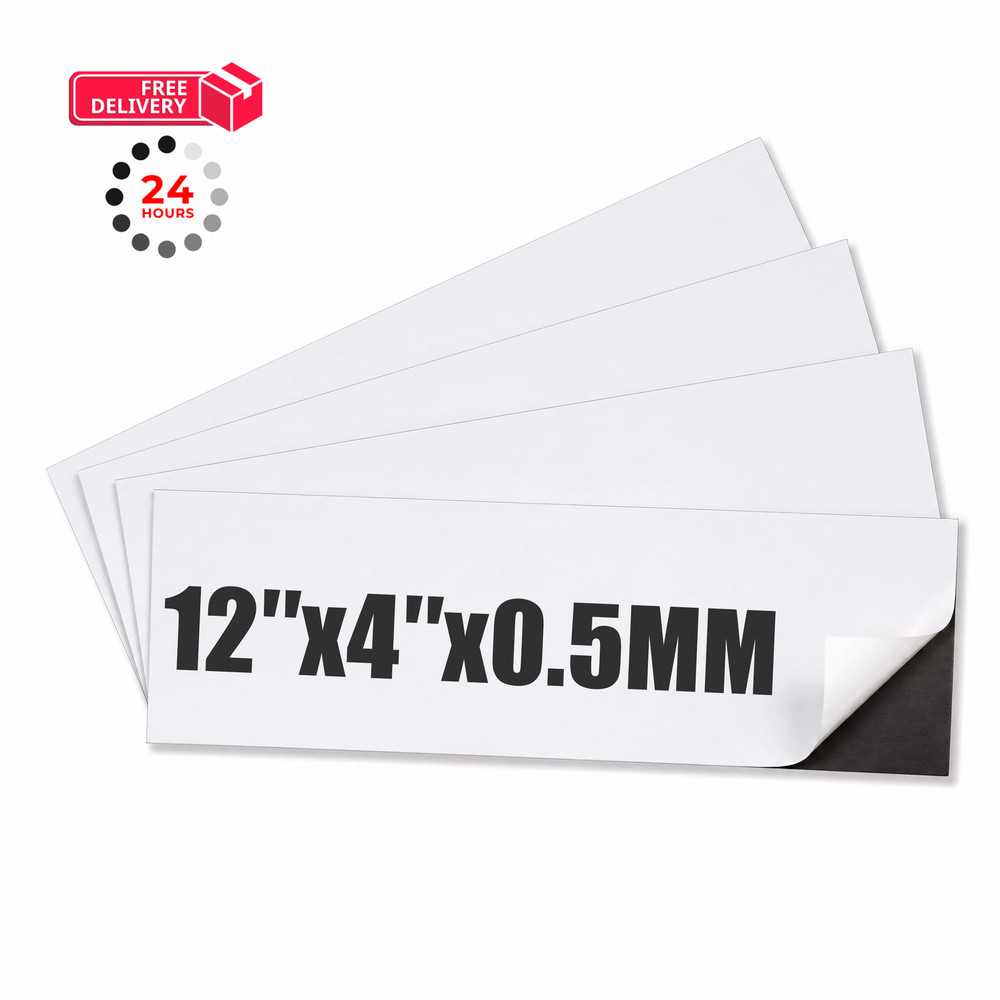 Blank Car Magnet 12″ x 4″, 4 Pack Magnetic Bumper Stickers 4X12 0.5mm, Black
