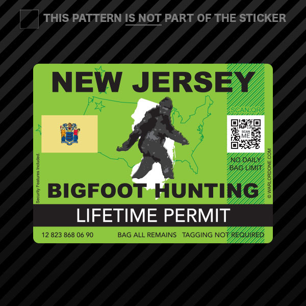 New Jersey Bigfoot Hunting Permit Sticker Self Adhesive Vinyl Sasquatch Lifetime