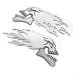 Motorbike Bike Fuel Tank Tribal Skull Flames Sticker Decals 2X 14cmx 6cm L/R