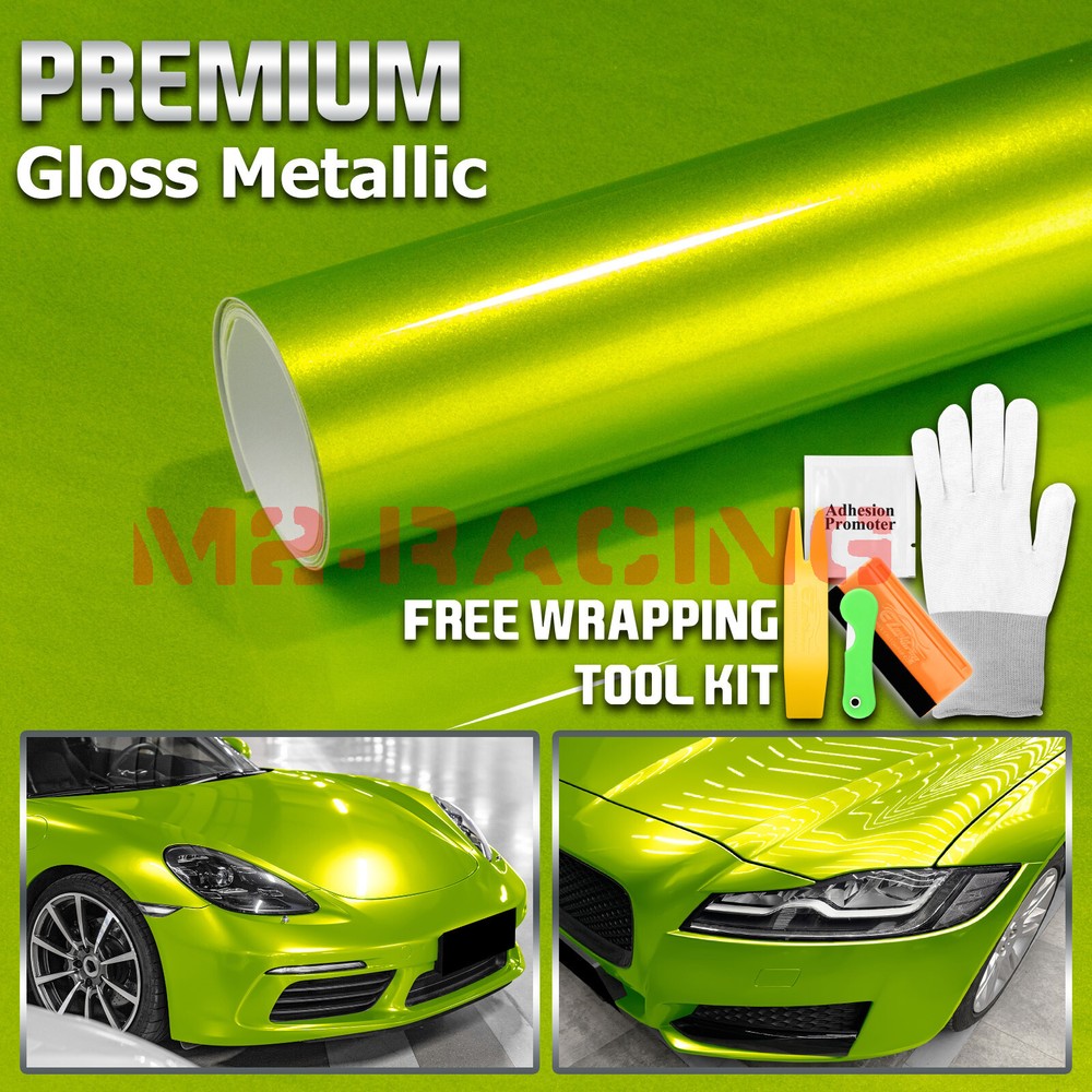 Gloss Metallic Lime Green Candy Decal Car Vinyl Wrap Film Sticker Sheet Sparkle