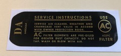 Chevrolet Impala 68 High Performance Engine Air Filter Decal Correct DA 6483664