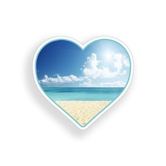 Beach Scene Heart Sticker Ocean Wave Love Cup Cooler Laptop Car Vehicle Blue