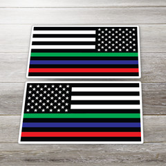 Multi Line American Flag Sticker Mirror Pair 2pc Vinyl Decal Red Blue Green