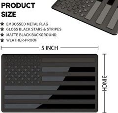 Embossed 3D Metal All Black American Flag Emblem Decal Stickers 1 Pair, Matte…