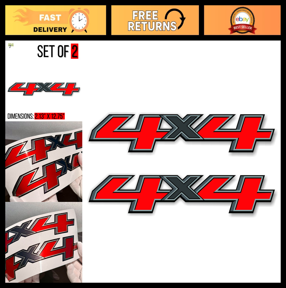 4×4 Decals for Silverado Sierra 1500 2500 HD 2014-2018 – Premium Red Silver Fini