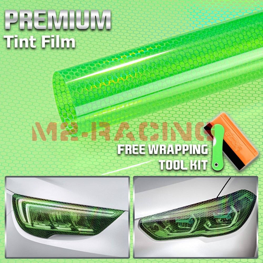 Hex Holographic Gloss Emerald Green Headlights Taillight Tint Film Fog Honeycomb