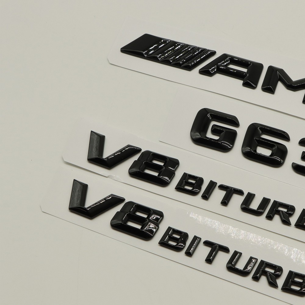 4Pcs Gloss Black 3D Emblems for AMG G63 V8 Biturbo Side Rear Badges