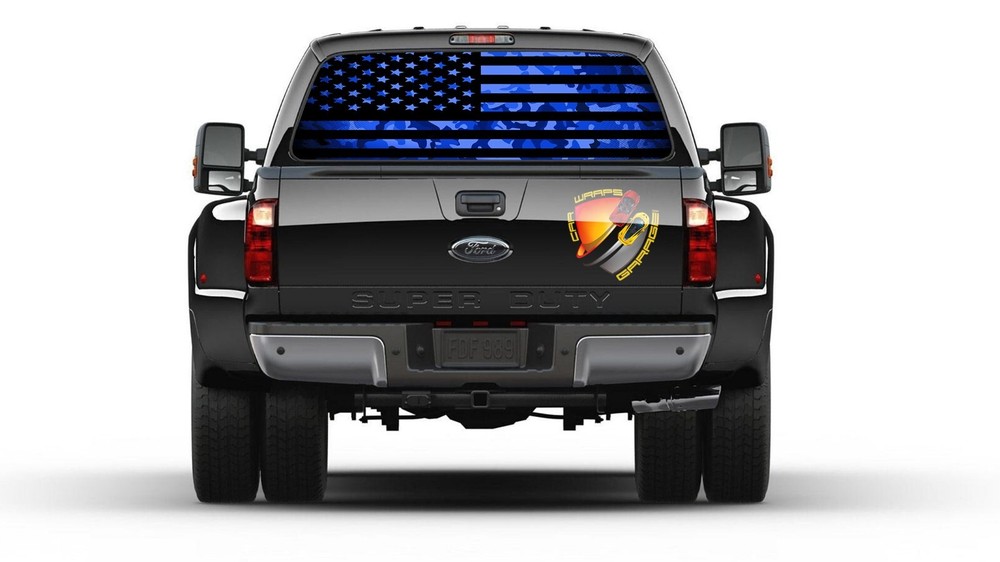 American Flag Blue Camouflage Rear Window Perforated Graphic Decal Sticker Truck