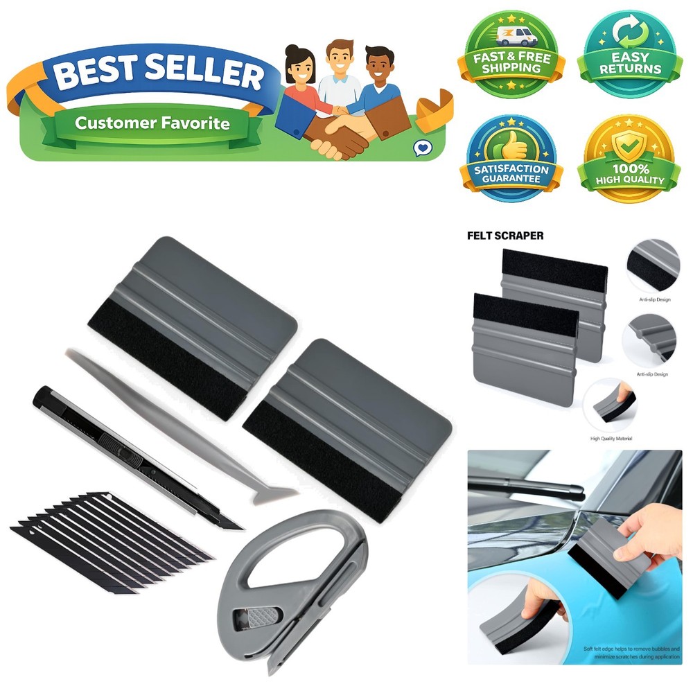 Professional Grade Vinyl Wrap Film Tool Kit – Felt Squeegee & Utility Knife