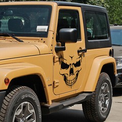 2pcs Black Skull Vinyl Side Door Tailgate Decal Sticker For Jeep Wrangler JK