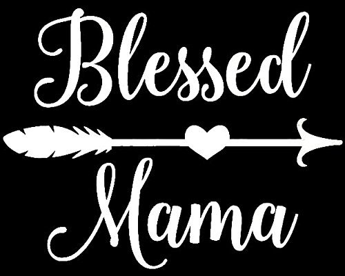 Blessed Mama Heart Mommy Quote Vinyl Decal 5.5 x 4 inch White