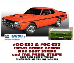QG-532 & QG-533 1971 DODGE DEMON – SIDE STRIPE and TAIL PANEL STRIPE – COMBO
