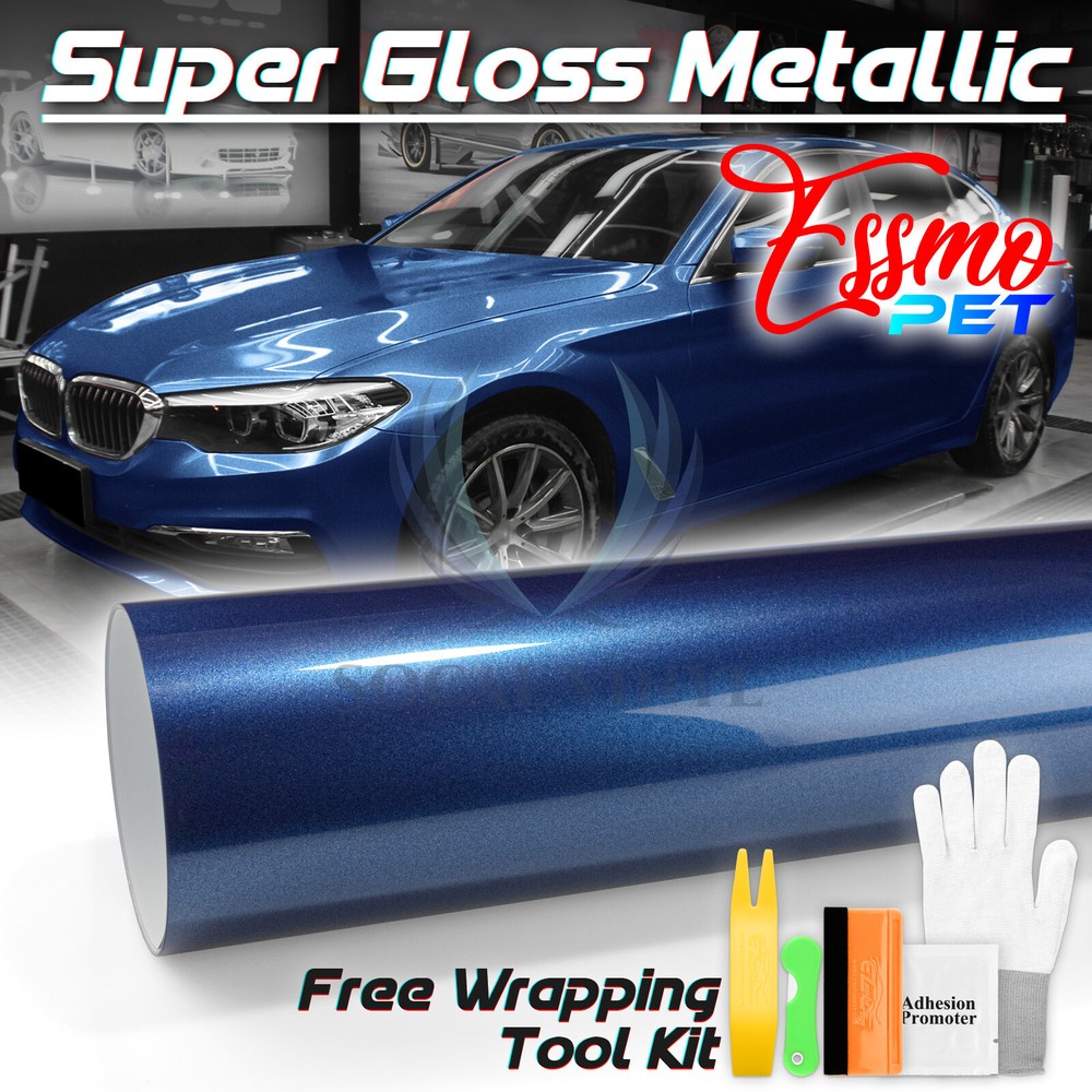 ESSMO PET Super Gloss Metallic Midnight Blue Vehicle Vinyl Wrap Decal Like Paint