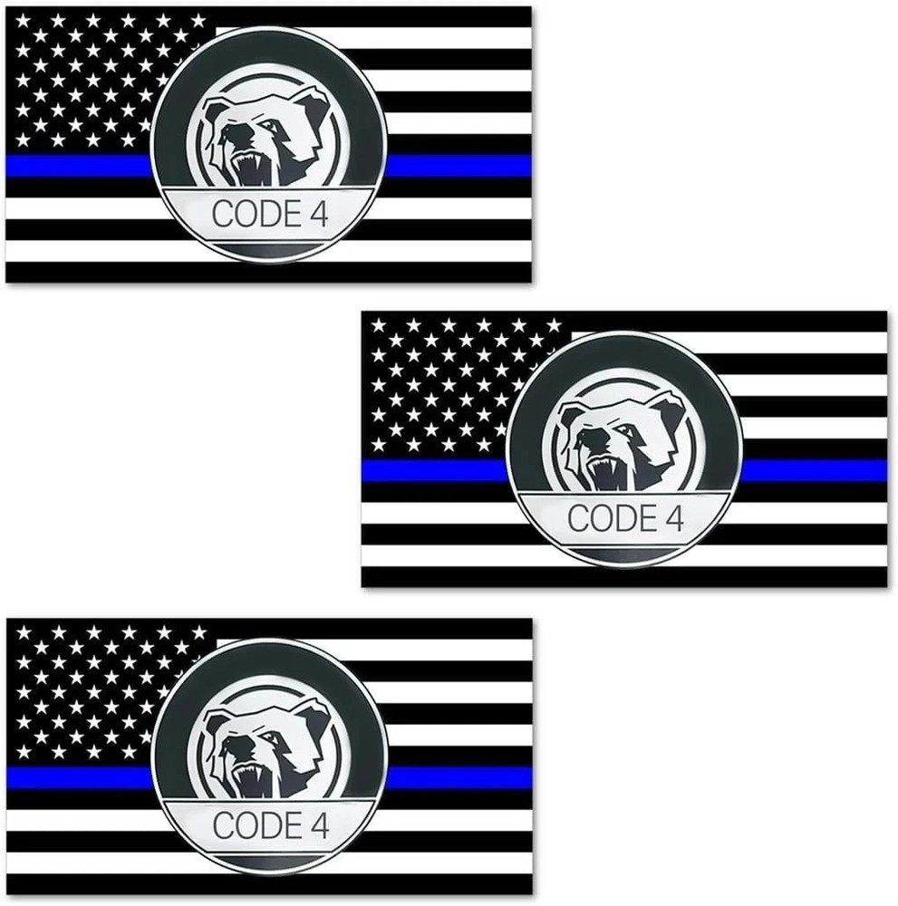 3PCS Thin Blue Line Sticker Code 4, American Flag Thin Blue Line Car Decal, Poli