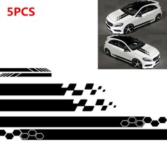 5Pcs Car Sticker Side Door Long Stripe Rear Mirror Decals Kits Black Accessory