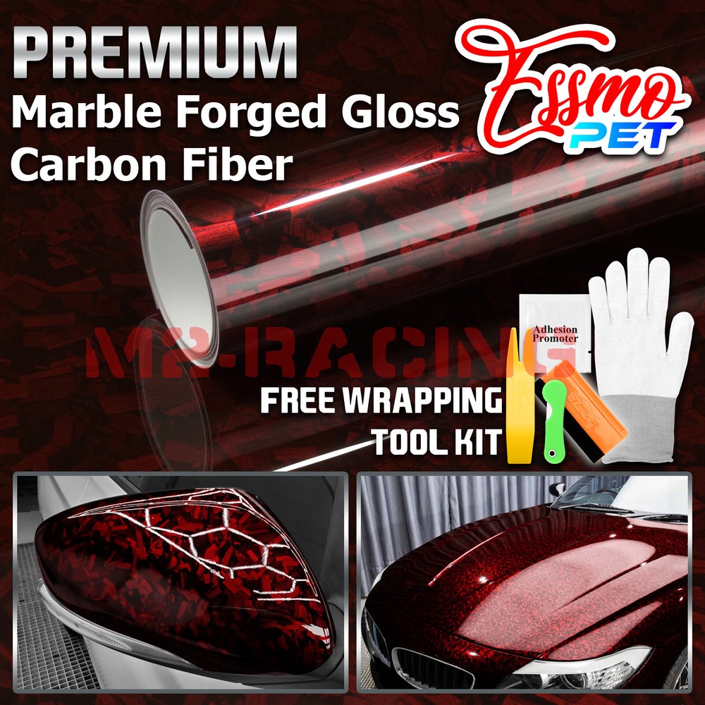 ESSMO PET Marble Forged Gloss Carbon Fiber Red Car Vehicle Vinyl Wrap Decal