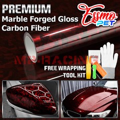 ESSMO PET Marble Forged Gloss Carbon Fiber Red Car Vehicle Vinyl Wrap Decal