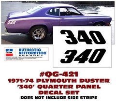QG-421 1971-74 PLYMOUTH DUSTER – 340 – QUARTER PANEL DECAL SET