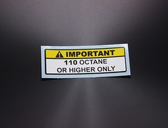 2 pcs x Warning Label 110+ Octane Gas Gasoline Racing Fuel Tank Sticker Decal
