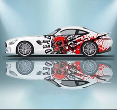 Colorful Skull Racing Stripe Car Body Sticke; Vintage Style Decal Both Sides