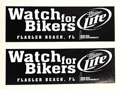 Miller Lite “Watch for Bikers” Flagler Beach, FL Window/Bumper Vinyl Sticker Lol