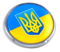 Ukraine Ukrainian Flag with trident 2.75″ Car Chrome Round Emblem Decal 3D badge