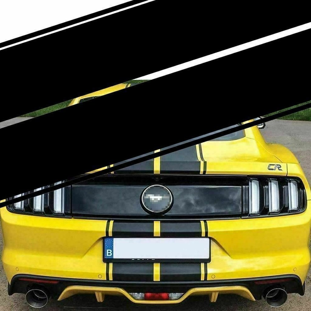 Black Double Racing Stripe Full Body Hood to Roof Sticker Decal for Ford Mustang
