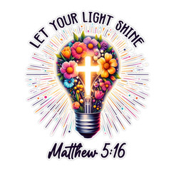 Let Your Light Shine Christian Matthew Lightbulb Bumper Sticker Vinyl Decal 5″