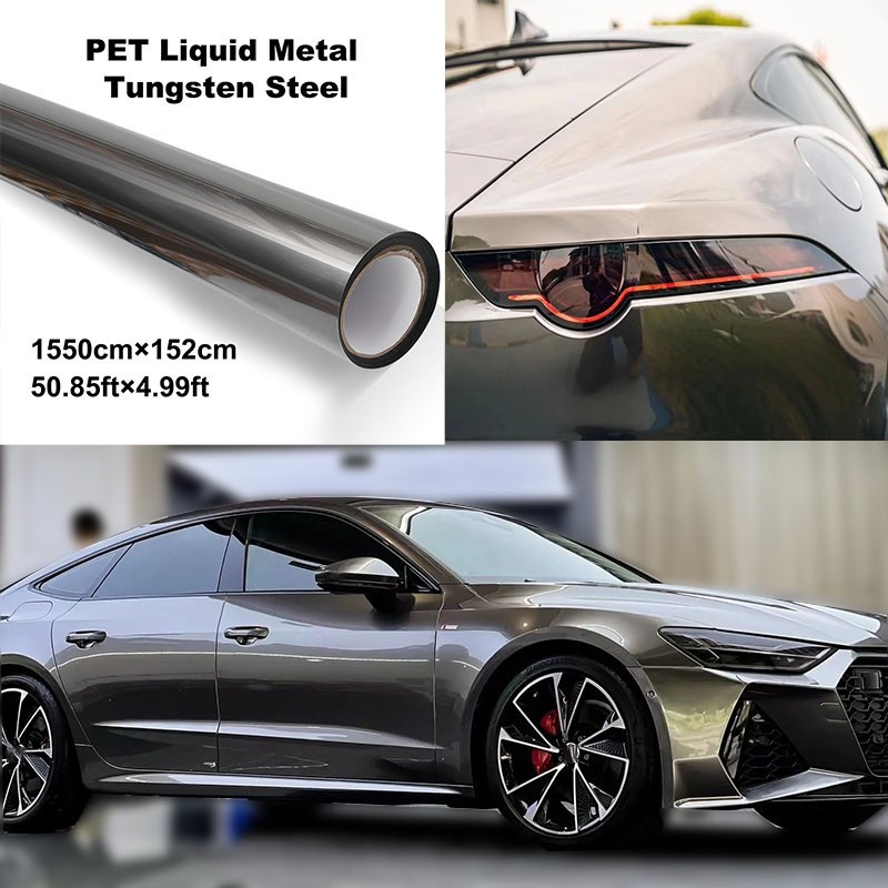 5FTx50FT PET Liquid Metal Tungsten Steel Vinyl Wrap US Stock Self Adhesive