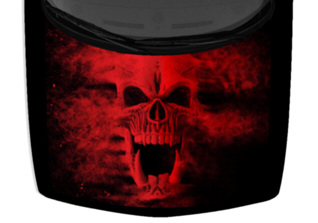 Red Smoke Screaming Skull Teeth Truck Vinyl Decal Car 58″x 65″ Graphic Hood Wrap
