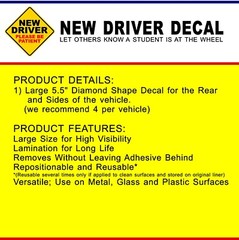 New Driver / Student Driver Laminated Removable Diamond Shape High Quality Decal