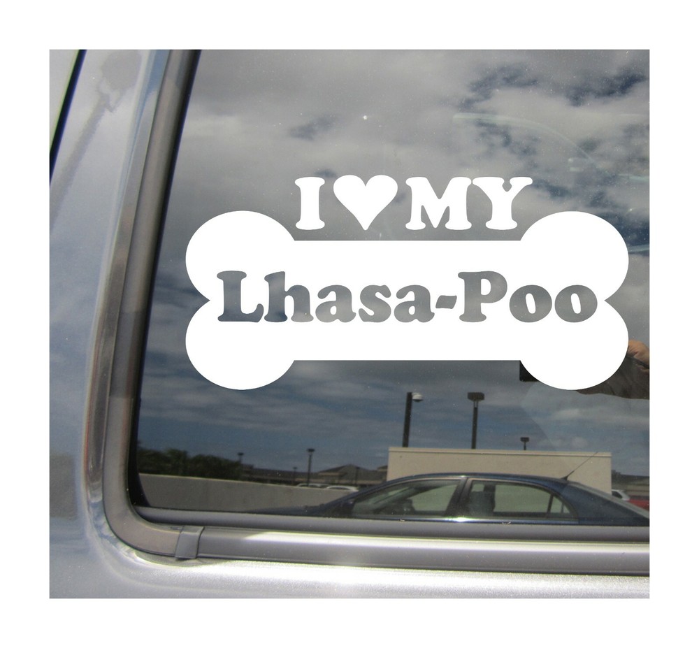 I Heart Love My Lhasa-Poo – Mixed Dog Bone Car Vinyl Decal Sticker 13598