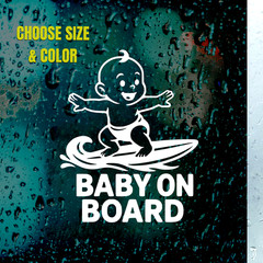 Baby on Board Surfer Decal | Surfing Baby Car Sticker Choose Size & Color Funny