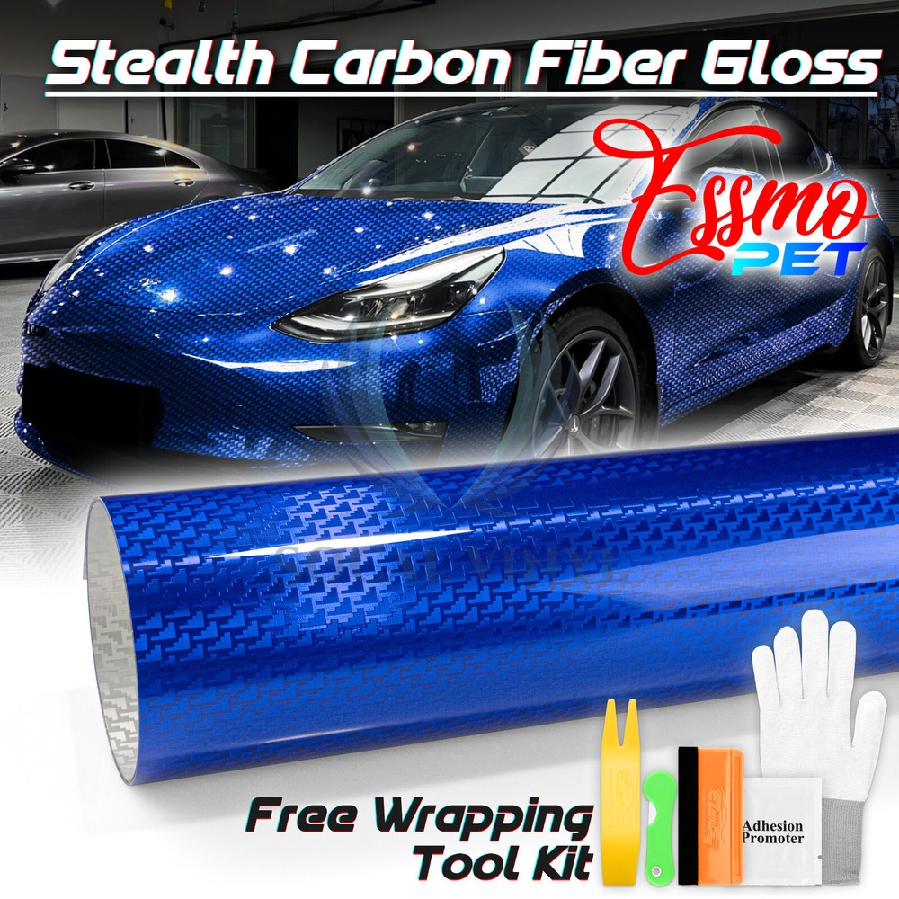 PET Squadron Carbon Fiber Gloss Royal Blue Car Vehicle Vinyl Wrap Decal Sheet