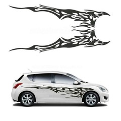 2 Pcs Car Body Side Racing Black Flame Logo Vinyl Decal Graphics Strips Stickers