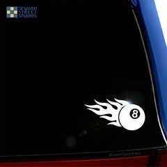 Flaming 8 Ball Decal, Lucky Fire Eight Pool Laptop Sticker / 3″h x 6.50″w – #511