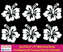 Hibiscus 6 Pack, Hawaiian Flower White 3″ Vinyl Decals Car Window Laptop Tumbler