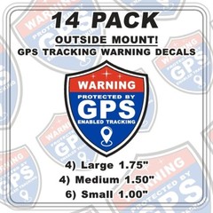 14 PACK GPS Tracking Warning OUTSIDE MOUNT Theft Deterrent Stickers High Quality