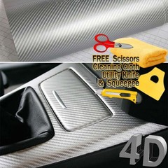 72″ x 60″ Premium Gloss Silver Carbon Fiber 4D Vinyl Film Wrap Air Bubble Free