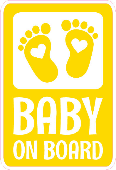 Baby on Board Rectangle Yellow Logo Bumper Sticker Window Decal Multiple Sizes