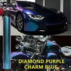 5FTx50FT PET Chameleon Diamond Purple Blue Vinyl Wrap Full Roll Gloss Shift