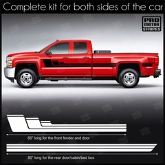 Dodge RAM 1500 2500 3500 Strobe Hockey Style Side Stripes Decals (Choose Color)