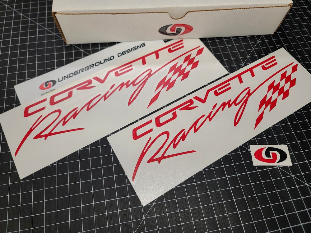 Corvette Racing Script Decals (2) C5 C6 C7 C8 Stickers Stingray Z51 Z06 LSX LTX